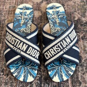 Dior Navy and White D-Way Sandals